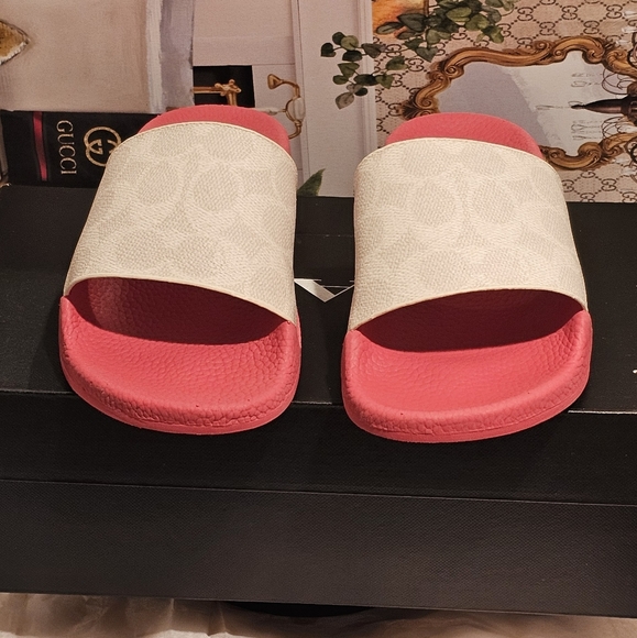 Coach Chalk/Pink Confetti Slides (Nwot) - Picture 1 of 8